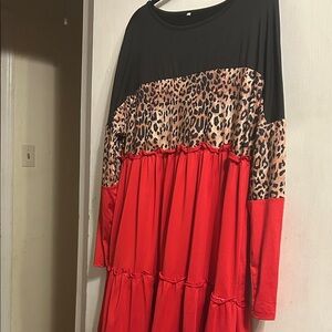 Leopard Black and Red Colorblock Dress w/long sleeves.